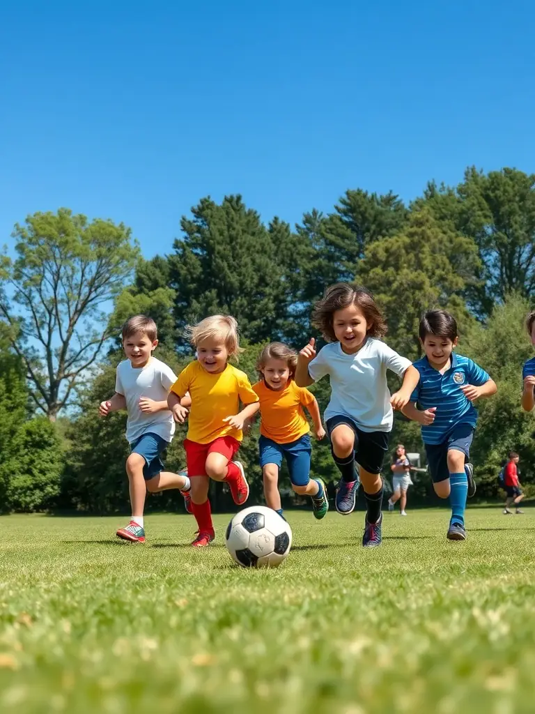 Students playing soccer on the school field, showcasing the fun and competitive spirit of the sport.