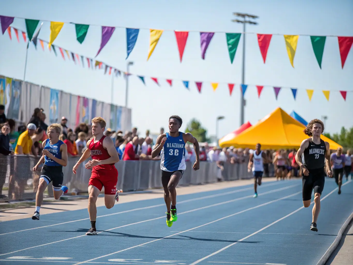 A vibrant image of students participating in a track and field event, highlighting speed, agility, and determination.