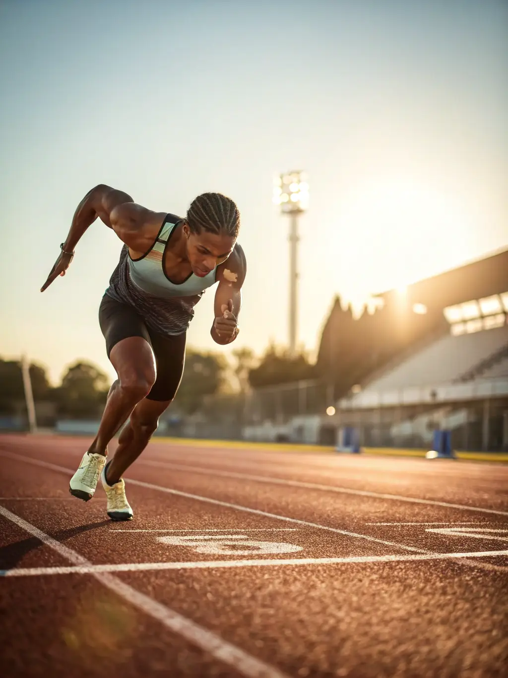 A student from ASSOCIATION SPORTIVE DU COLLEGE D'YDES is shown running on a track with determination, emphasizing the importance of physical fitness.